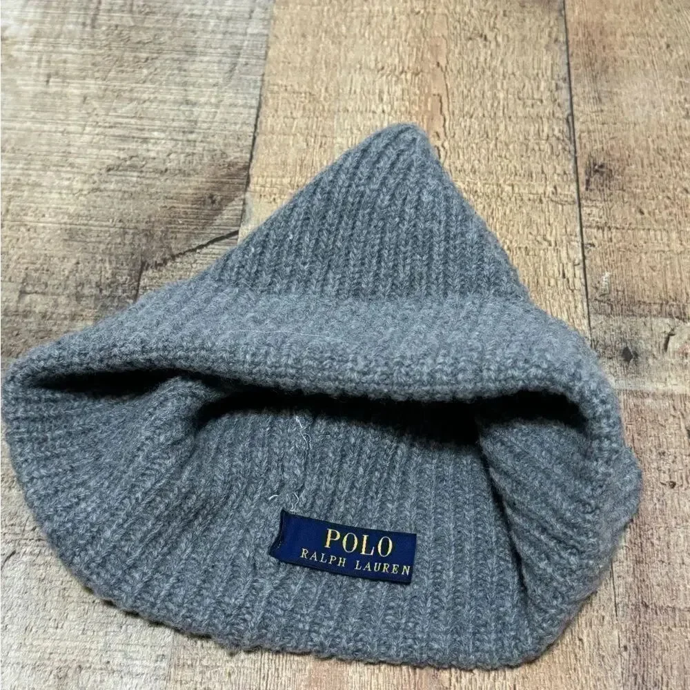 Polo Ralph Lauren Signature Pony Wool-Blend Beanie, Hat,Skull Ski, Gray,One Size